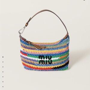 MIU MIU Rainbow Raffia Crochet Shoulder Bag – Multicolor Striped Hobo – Rare